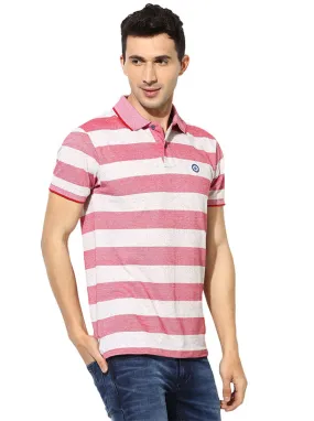 Greenfibre Pinkish Red Striped Slim Fit Polo T-Shirt